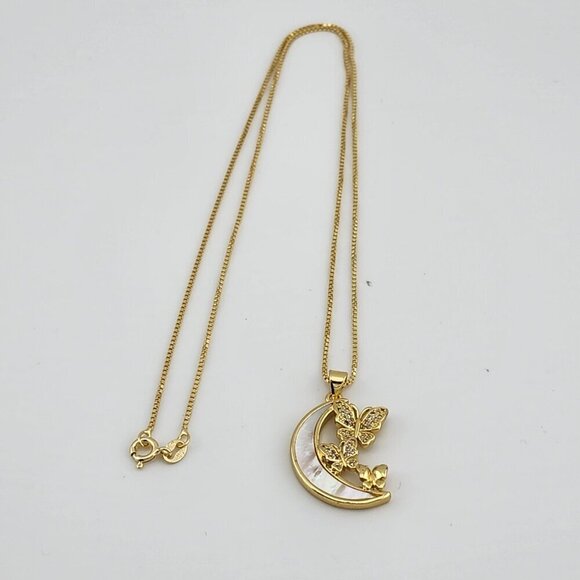 Brand New Half Moon Double Butterfly Necklace - Picture 9 of 11